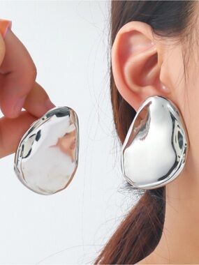 Polished Silver Organic Drop Earrings - Women Jewelry